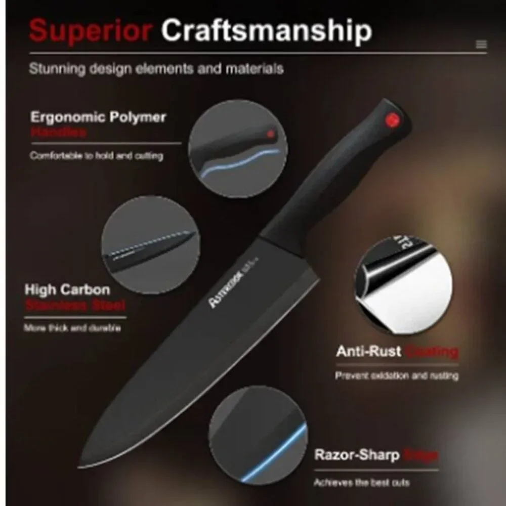 Astercook Kitchen GermanStainless Knife Set 15Pcs Knives Set Built In Sharpener‎